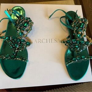 Marchesa Emerald Green Embellished Sandals